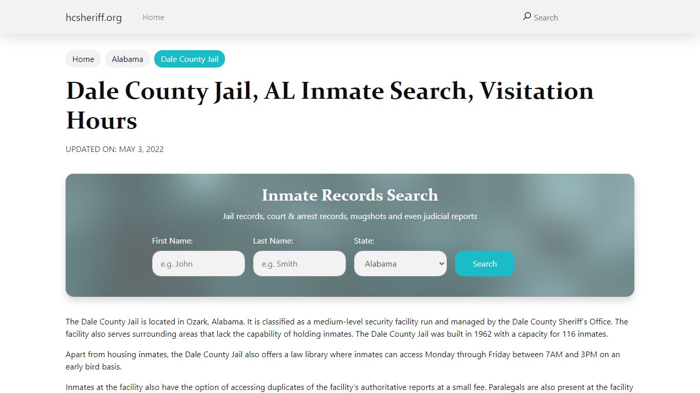 Dale County Jail , AL Inmate Search, Visitation Hours